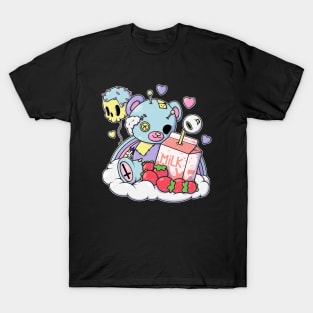 Strawberry Milk Teddy Bear Pastel Goth Kawaii Creepy Cute Skull T-Shirt